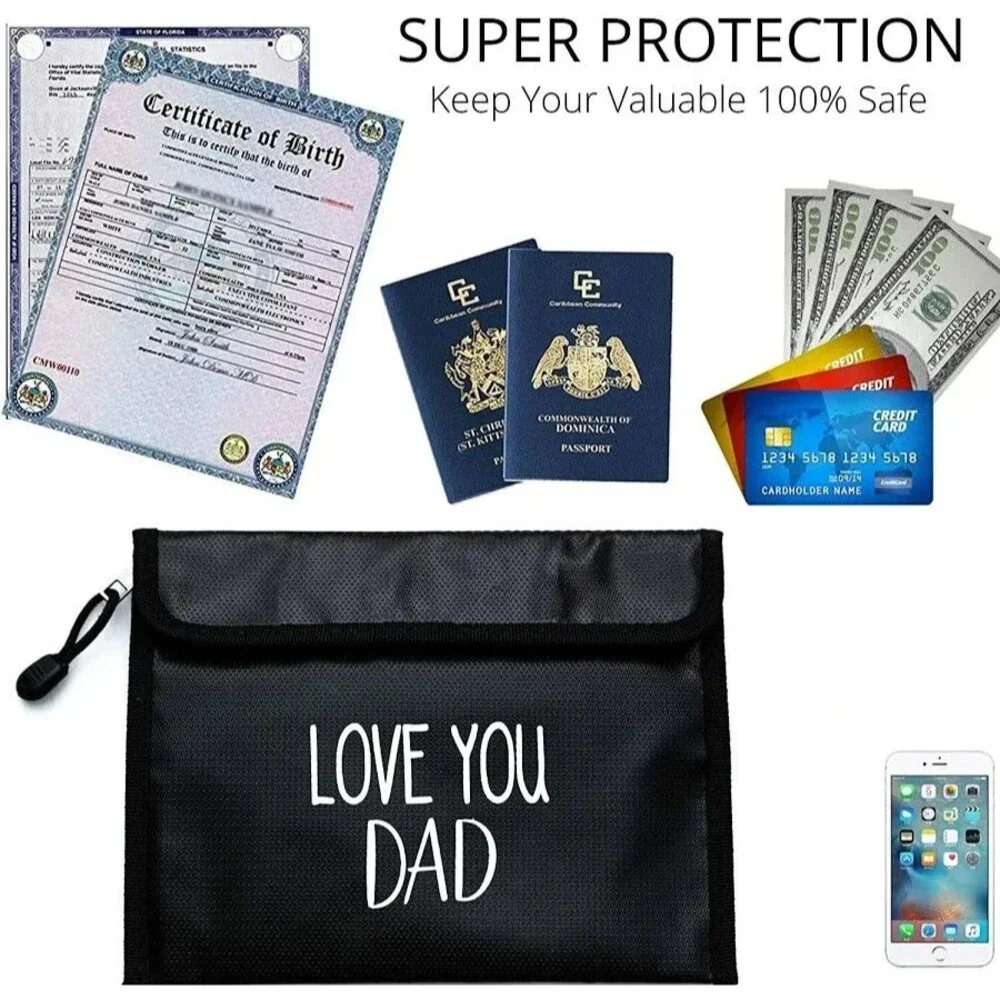 Dad Gifts from Son, Daughter- Fireproof and Water Resistant Document Bag, 9x7